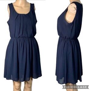 BCX Womens Blouson Dress Sheer Layered Sleeveless Pullover Navy Blue Medium